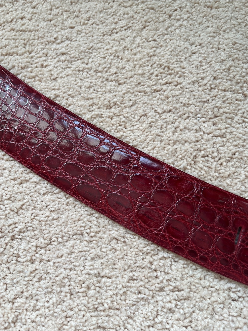 Nancy Gonzalez Burgundy Croc-Embossed Leather Belt with Gold Buckle 32”